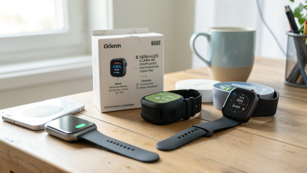 Imagen editorial que ilustra 5 señales claras de que ese smartwatch barato importado fallará en el primer mes de uso
