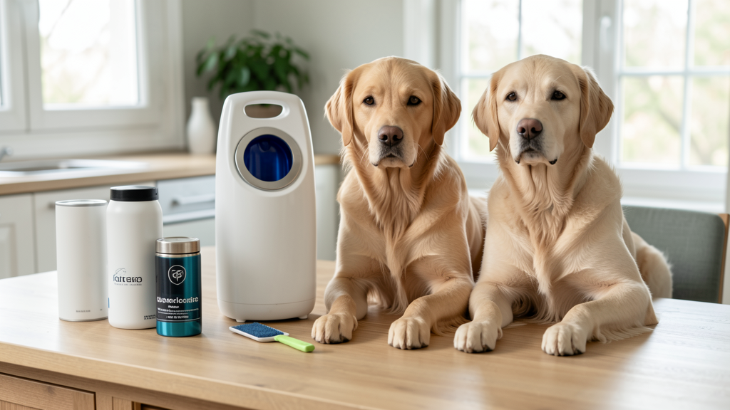 Imagen editorial que ilustra Estación de autovacío y dos Golden Retrievers: ¿Comodidad cara o salvavidas necesario?